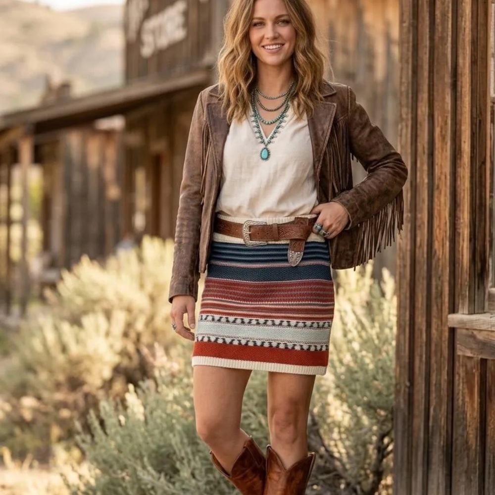 Timing Striped Knit Mini Skirt in Rust, Navy & Cream